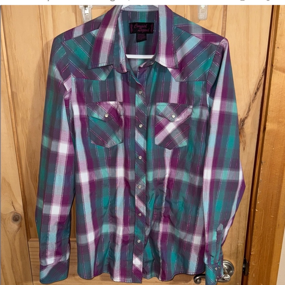 Cruel Girl Plaid Button-Down Shirt - Purple and Teal